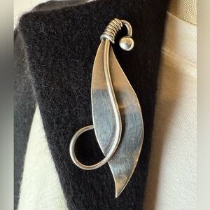 Vintage Elegant Sterling Silver Leaf Brooch, 925 Signed